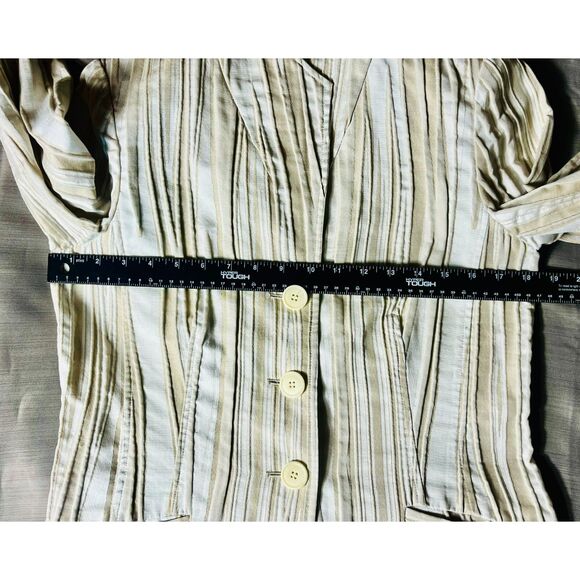 Lafayette 148 New York Textured Cotton Khaki Ivory Blazer Size 10 Retail $650+ - Picture 14 of 14